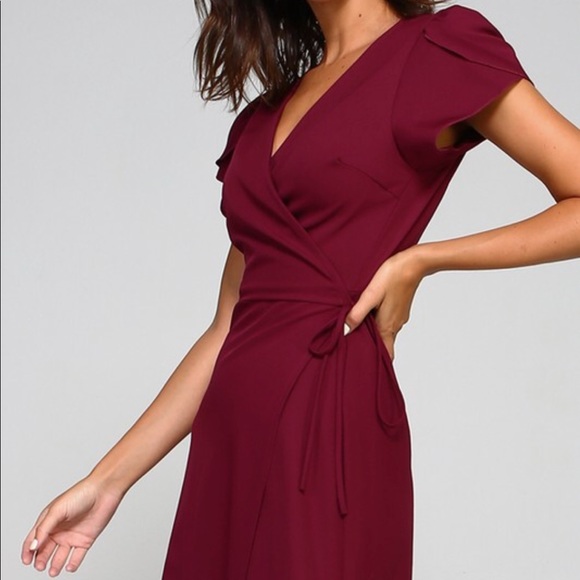 Last 1✨🆕Gracious Burgundy Midi Wrap Dress - Picture 2 of 7